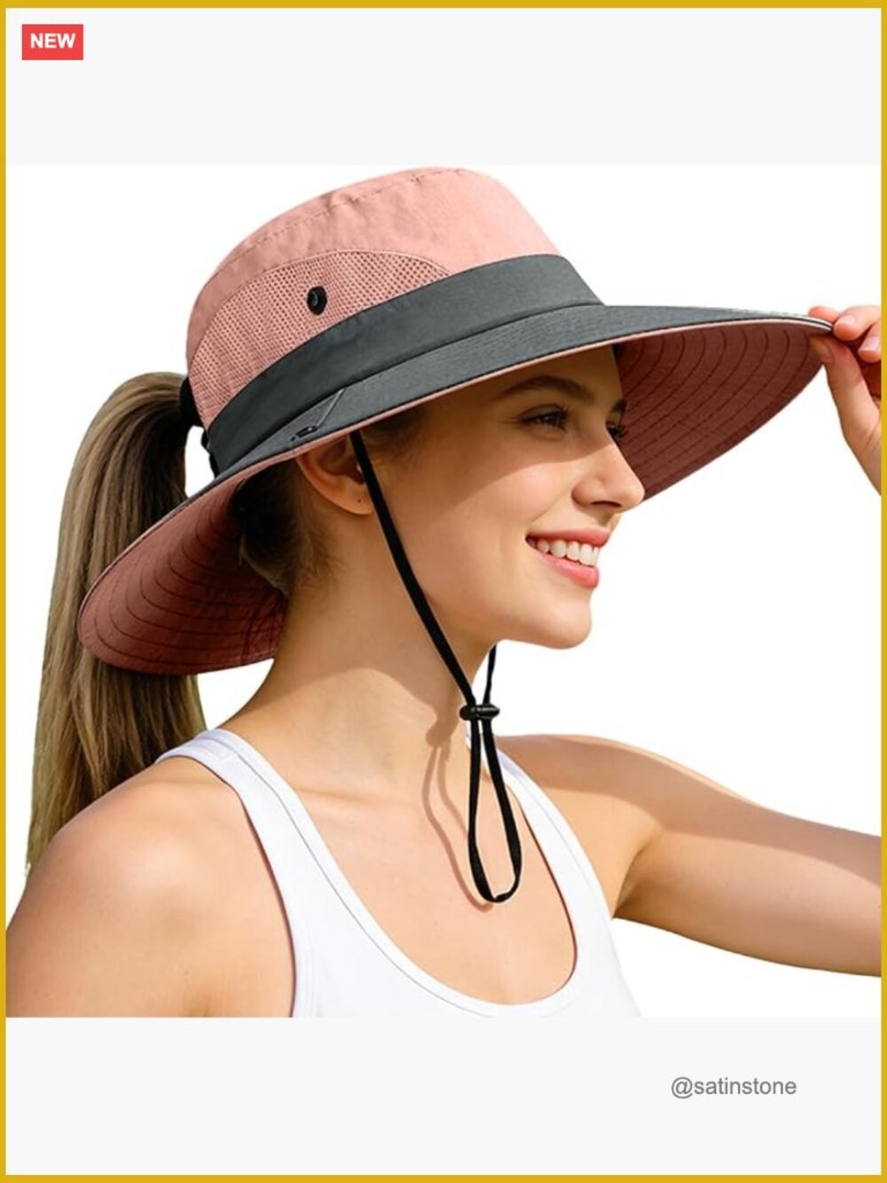 Ponytail Sun Bucket Hat UPF 50+ Wide Brim Mesh Foldable for Hiking Beach Fishing